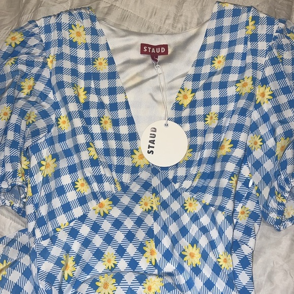 NWT Staud Milla Dress Gingham Daisy Multi - Picture 2 of 8
